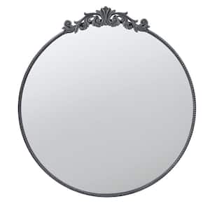 Baroque 36 in. W x 39 in. H Oval Metal Framed Wall Bathroom Vanity Mirror in Black