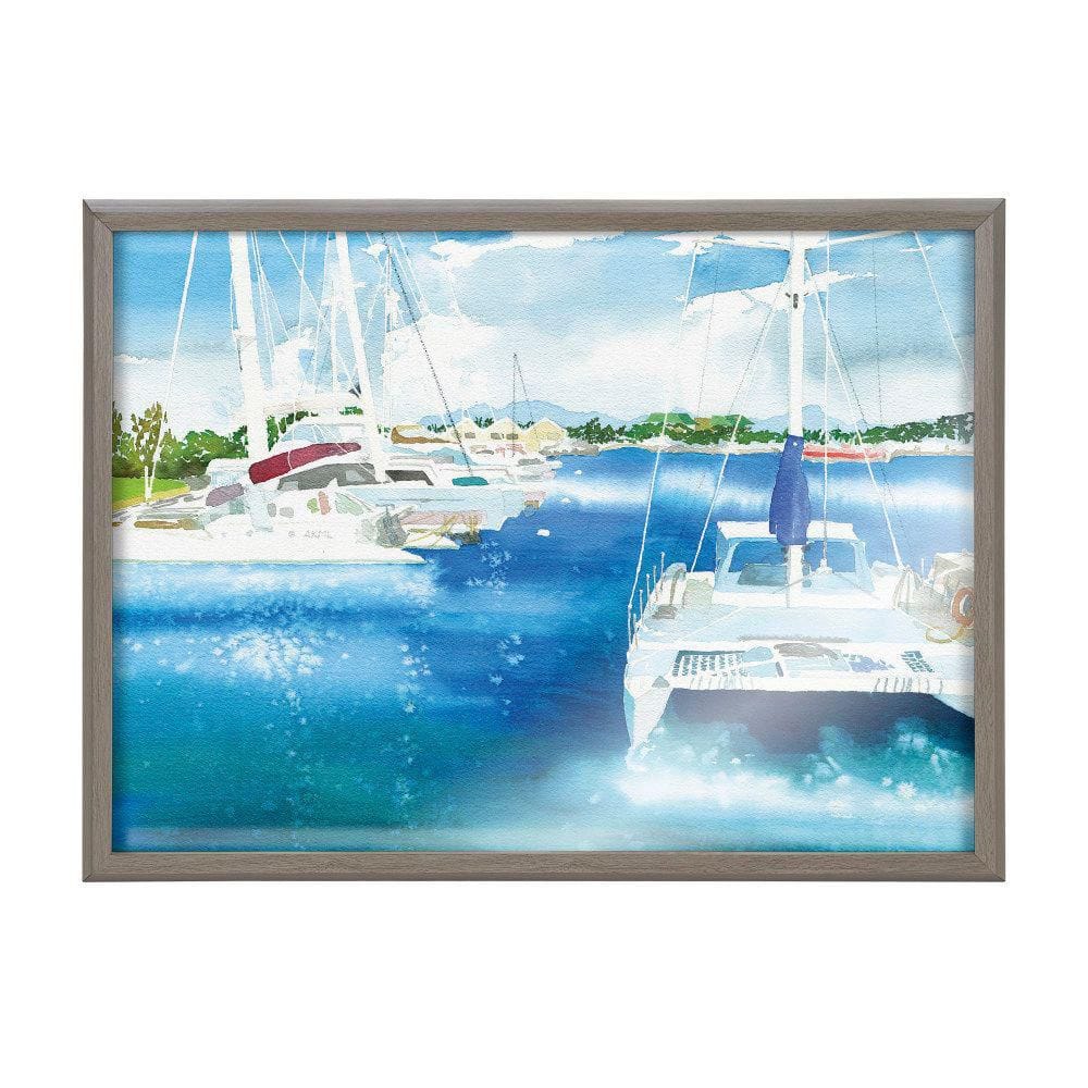 Blake Summer Sailing Blue and Gray Framed Glass Print