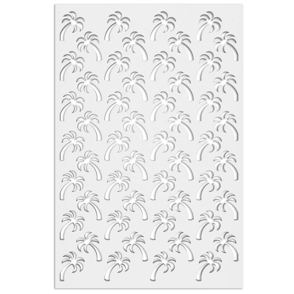 Palm Tree 4 ft. x 32 in. White Vinyl Decorative Screen Panel