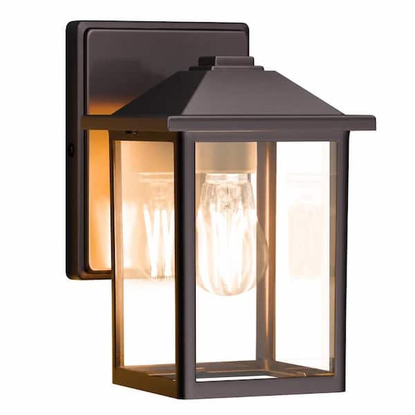Outdoor Wall Lantern with Toughened Glass Panels, Dark Chocolate Metal Porch Light, E26 Socket 60W Max