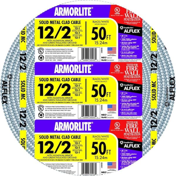 Southwire 12 2 X 50 Ft Solid Cu Mc Metal Clad Armorlite Cable The Home Depot