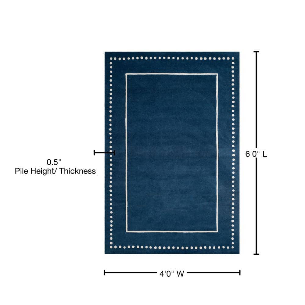 Navy Blue and Ivory Hand-Tufted Wool 4' x 6' Area Rug