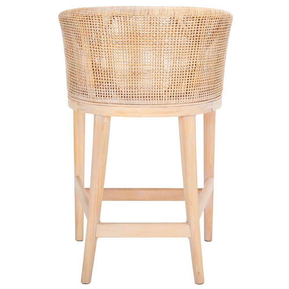 Natural White Wash Rattan and Faux Leather Extra Tall Stool