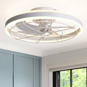20 in. LED Indoor White Low Profile Flush Mount Ceiling Fan with Light Remote Control for Bedroom