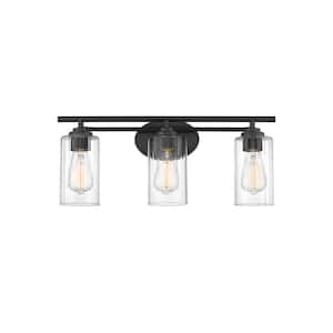 Ice 22.13 in. 3-Light Matte Black Vanity Light with Clear Glass Shade