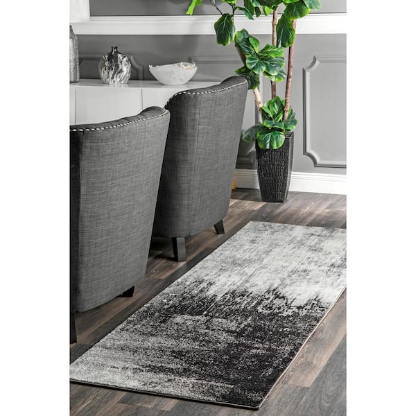 Alayna Abstract Black 3 ft. x 8 ft. Runner Rug
