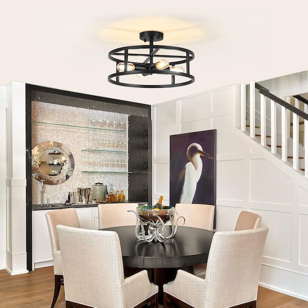 ZSMIHDOH 16.5 in. 4-Light Black Drum Semi Flush Mount Ceiling
