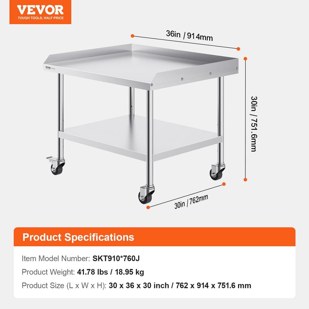 Heavy Duty Stainless Steel Kitchen Prep Table with Wheels