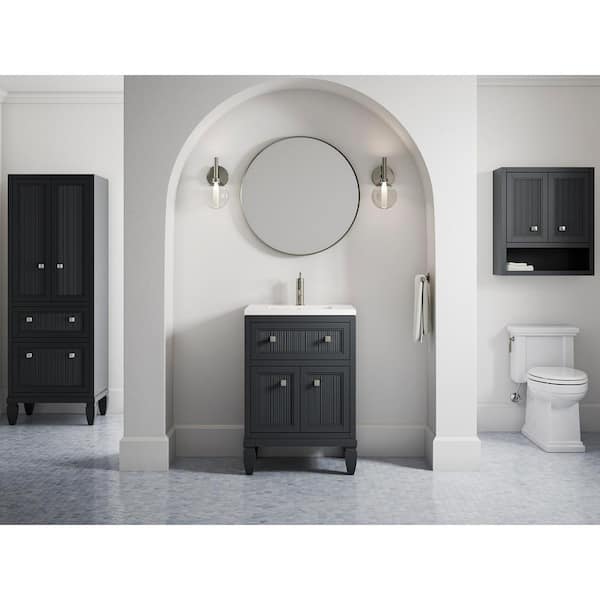 Hearthaven 24.56in. Single Sink Freestanding Slate Grey Bath Vanity with White Quartz Top Assembled