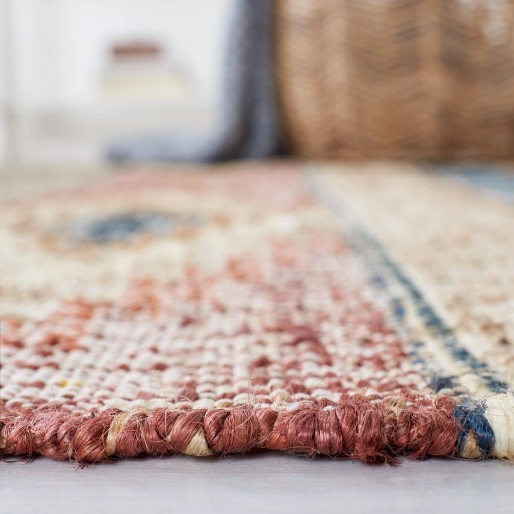 Blue and Rust Handmade Wool Cotton Kilim Rug, 5' x 8'