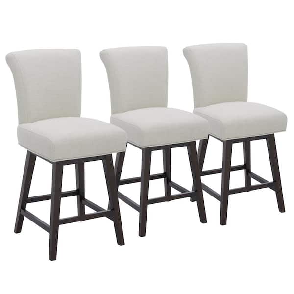 Spruce & Spring Dennis 26 in. Linen High Back Solid Wood Frame Swivel Counter Height Bar Stool with Fabric Seat(Set of 3)