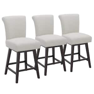 Dennis 26 in. Linen High Back Solid Wood Frame Swivel Counter Height Bar Stool with Fabric Seat(Set of 3)