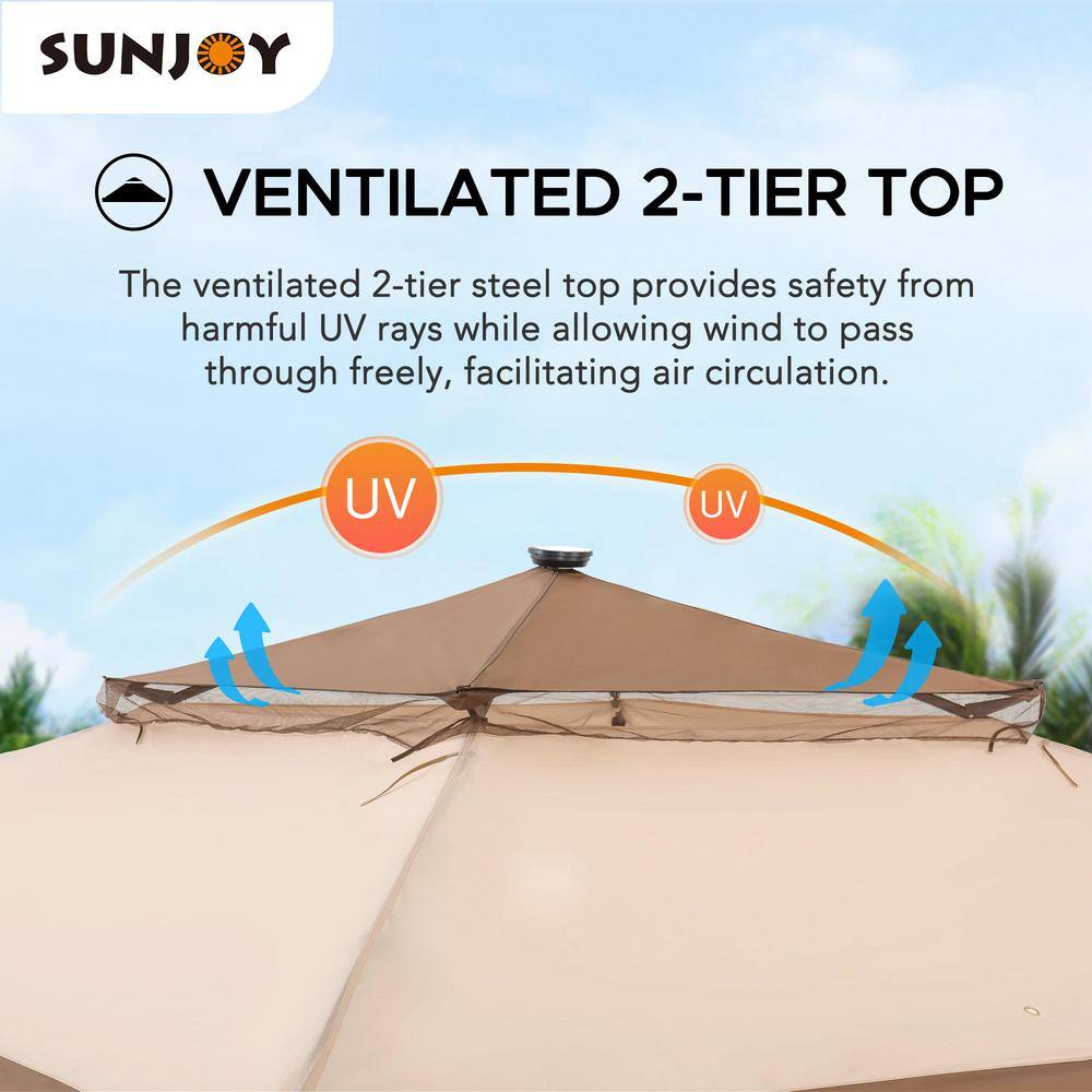 Brown Steel Frame Pop-Up Gazebo with Solar LED Lighting