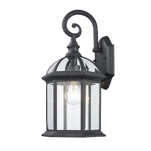 Wentworth 1-Light Small Black Outdoor Wall Light Fixture with Clear Glass