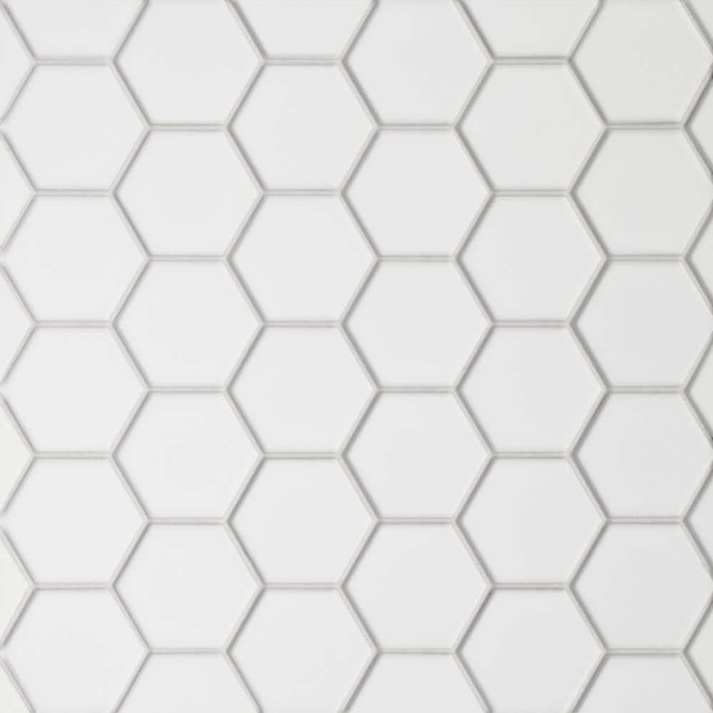 Sample-Le Cafe Hexagon 4 in. x 5 in. Matte White Porcelain Mosaic Tile price history on PriceWatchPro