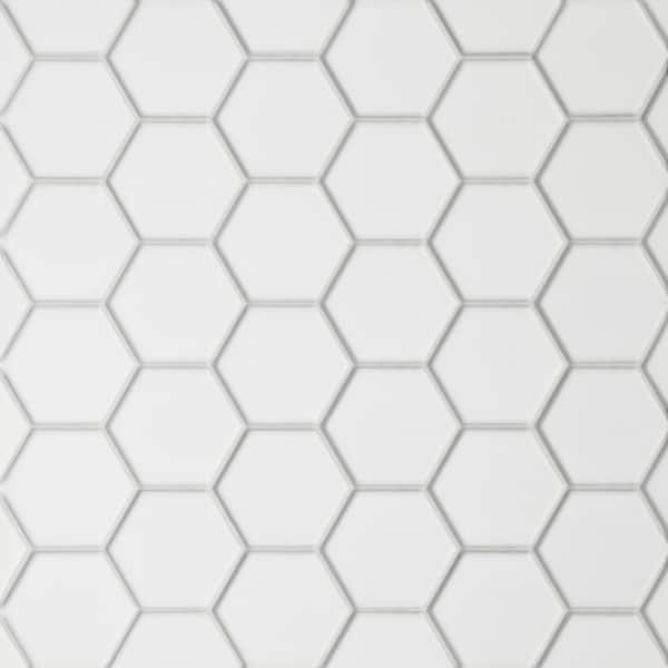 Bedrosians Sample-Le Cafe Hexagon 4 in. x 5 in. Matte White Porcelain Mosaic Tile