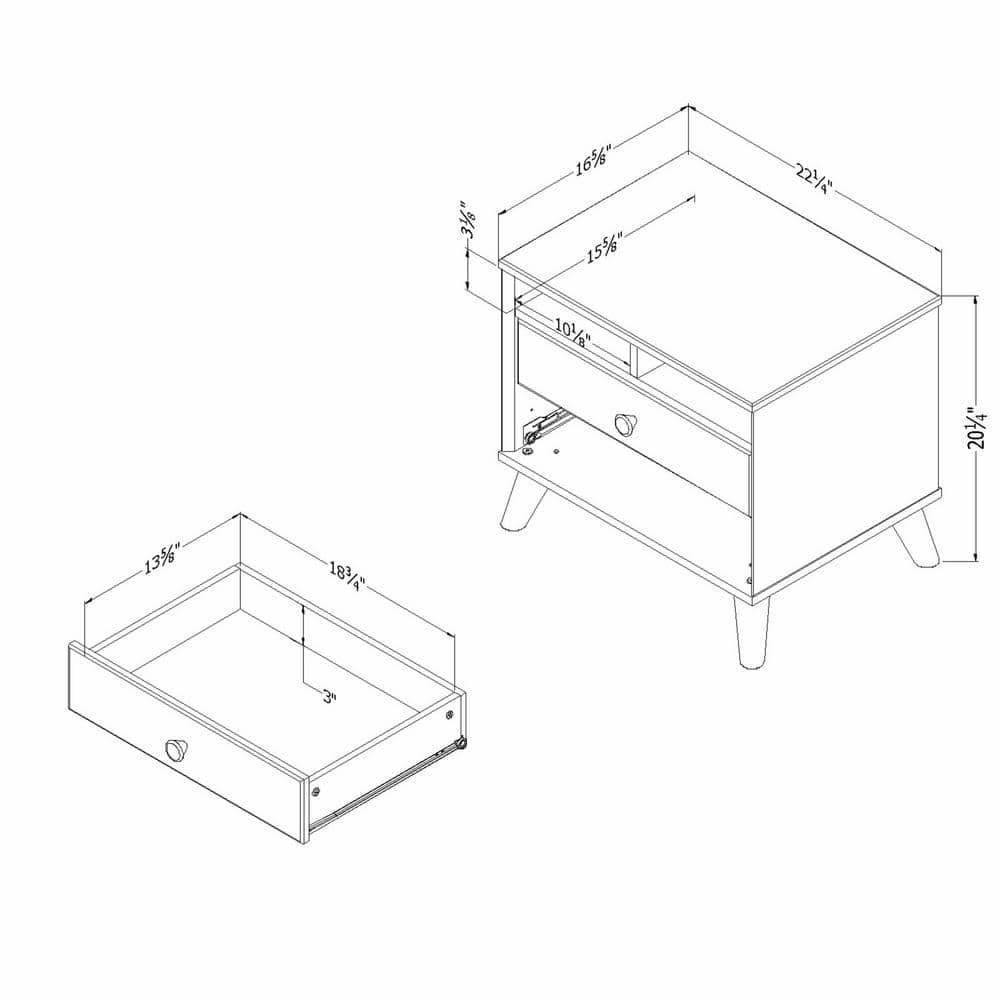 Soft Elm and Pure White 2-Drawer Scandinavian Nightstand