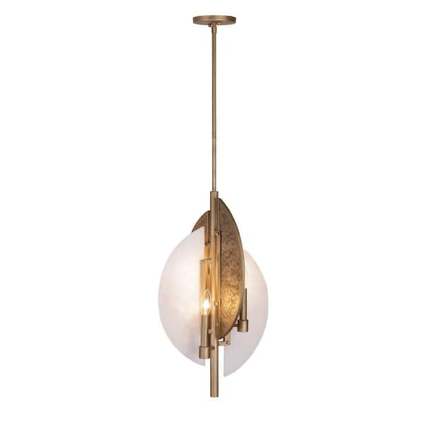 Minka Lavery Saint-Martin 60-Watt 4-Light 24 in. Ashen Gold 2 Candle Pendant Light with Alabaster Panels and No Bulbs Included