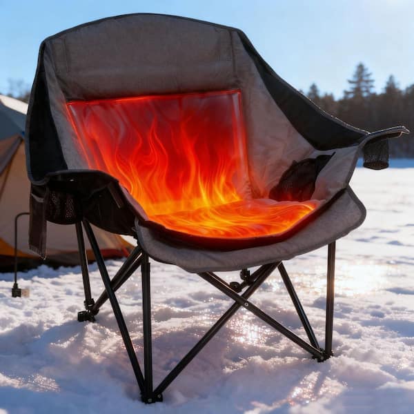 SEEUTEK Heated Camping Chair, Oversized Folding Chair with 3-Heat Levels and 2-Heating Zones for Outdoor (Battery Not Included)