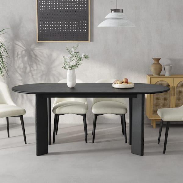Lirago Black Oval Wood 67 in. 4 Legs Base Kitchen Table Dining Table Seats 6
