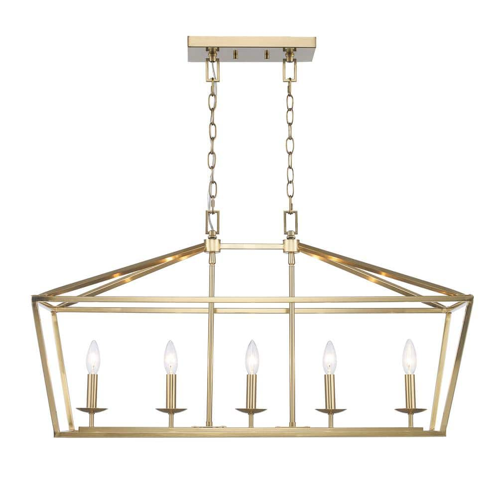 Home Decorators Collection Weyburn 36 in. 5-Light Gold Farmhouse Linear Chandelier Light Fixture with Caged Metal Shade