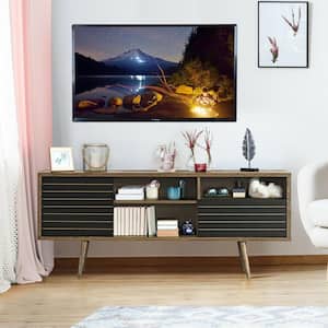63 in. W Oak TV Stand with 1 Drawers Fits TV' s up to 65 in. with 3-Shelves