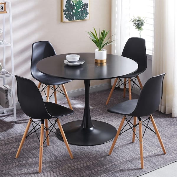 Unbranded Modern Black Dining Chair Set of 4 Pre Assembled Modern Style Shell Lounge Plastic Chair with Wood Legs