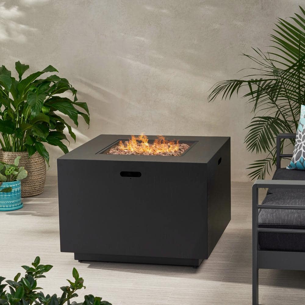 Gray Square Cast Iron Propane Gas Fire Pit Table