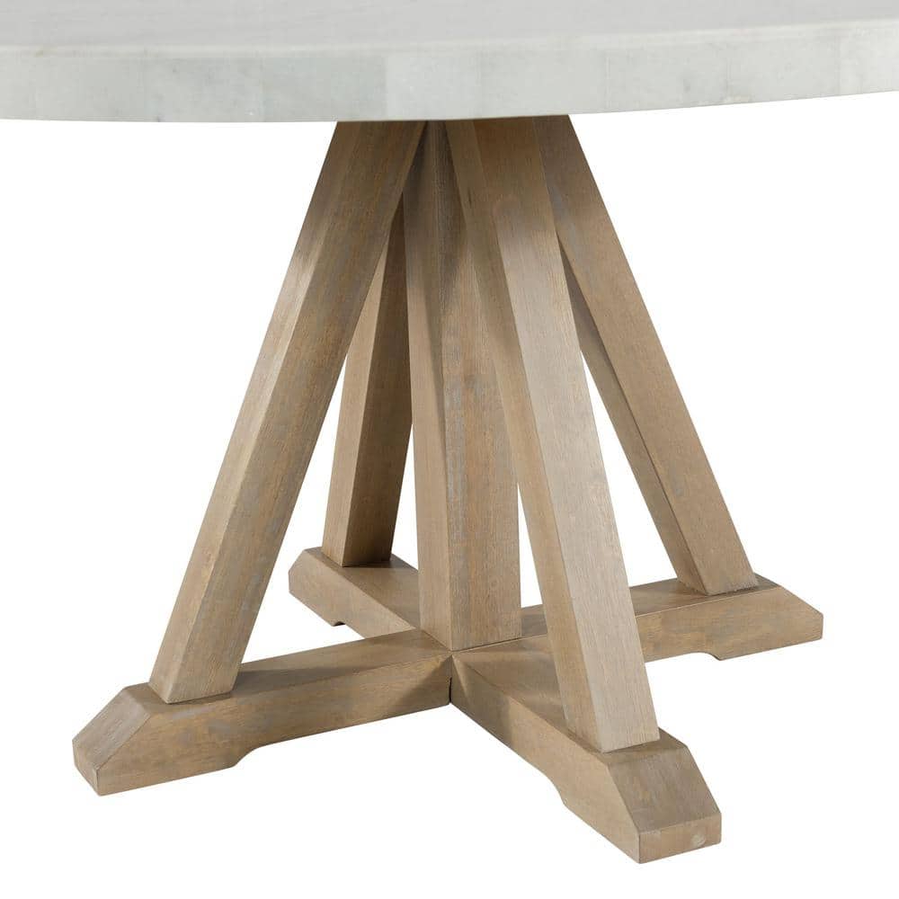 Liam Round White Marble and Wood Dining Table