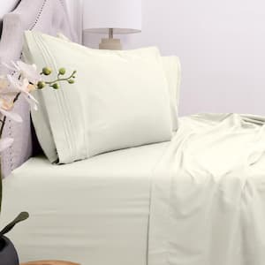 1800 Series 5-Piece Ivory Solid Color Microfiber Split King Sheet Set