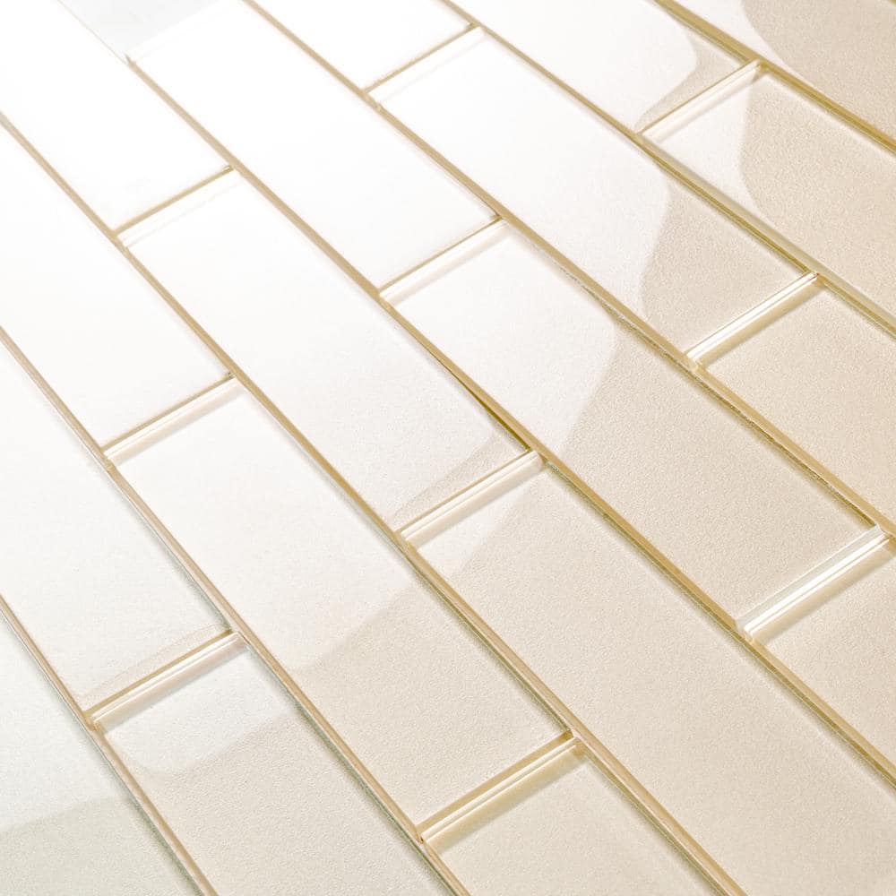 Beige Polished Glass Subway Mosaic Tile 2" x 8"