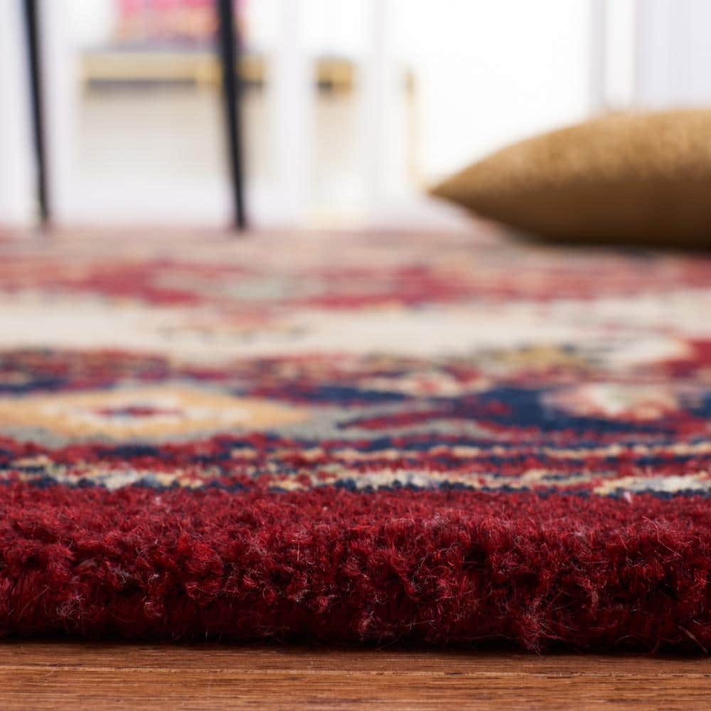 Elegant Heritage Square Red Wool 6' Tufted Area Rug