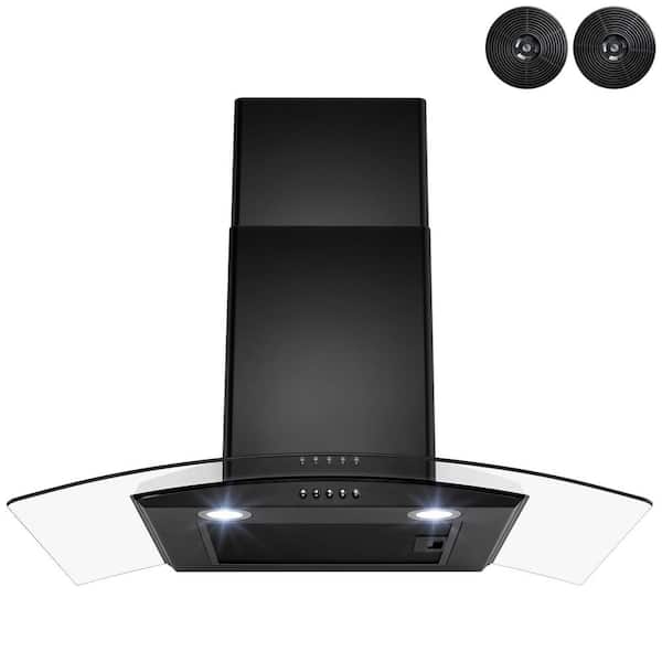 30” Wall Mount Range Hood with Carbon Filters in Black Painted Stainless Steel 