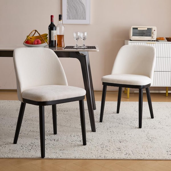 Horizon Modern Upholstered Dining Chairs, Rubberwood, Beige plus Black, (Set of 2)