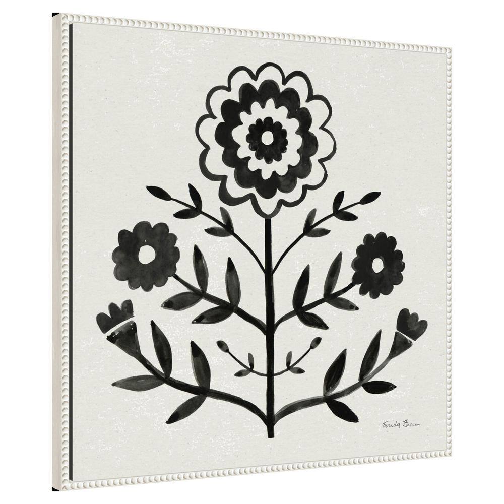 30"x30" Black and White Botanic-Inspired Framed Canvas Wall Art