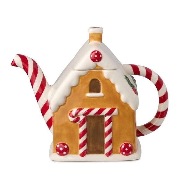 Santa's Retro Christmas 3-D Gingerbread 4-Cup 36 oz. Assorted Colors Ceramic Teapot
