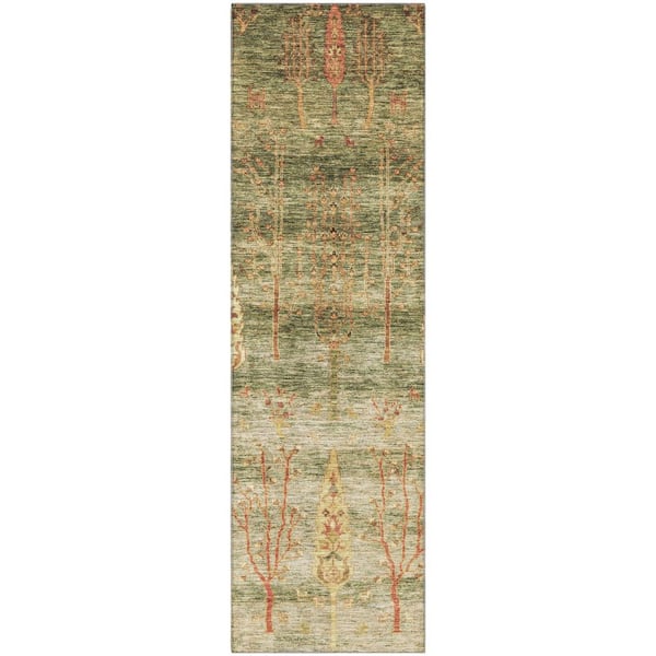 Mayfield Premium Machine Washable Abstract AMF1922 Aloe 2 ft. x 7 ft. Runner Rug