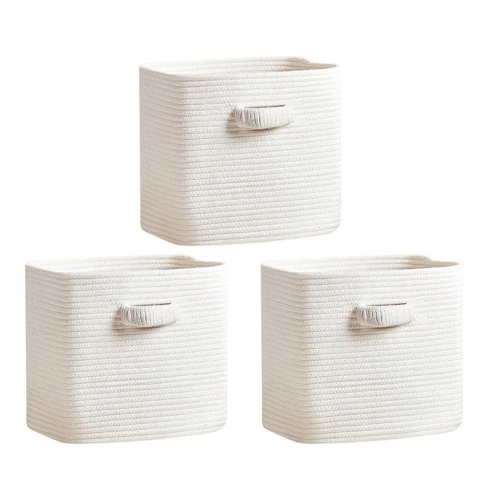 White 11 in. x 11 in. Cotton Decorative Basket (Set of 3) with