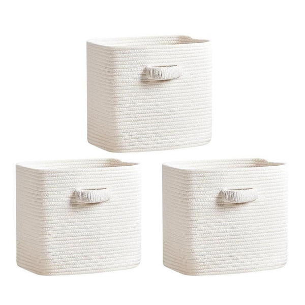 White 11 in. x 11 in. Cotton Decorative Basket (Set of 3) with