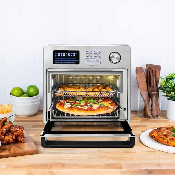 34 qt. 1750W 6-Slice Black and Stainless Steel Air Fryer Toaster Oven, 12-Cook Modes with LCD Digital Screen