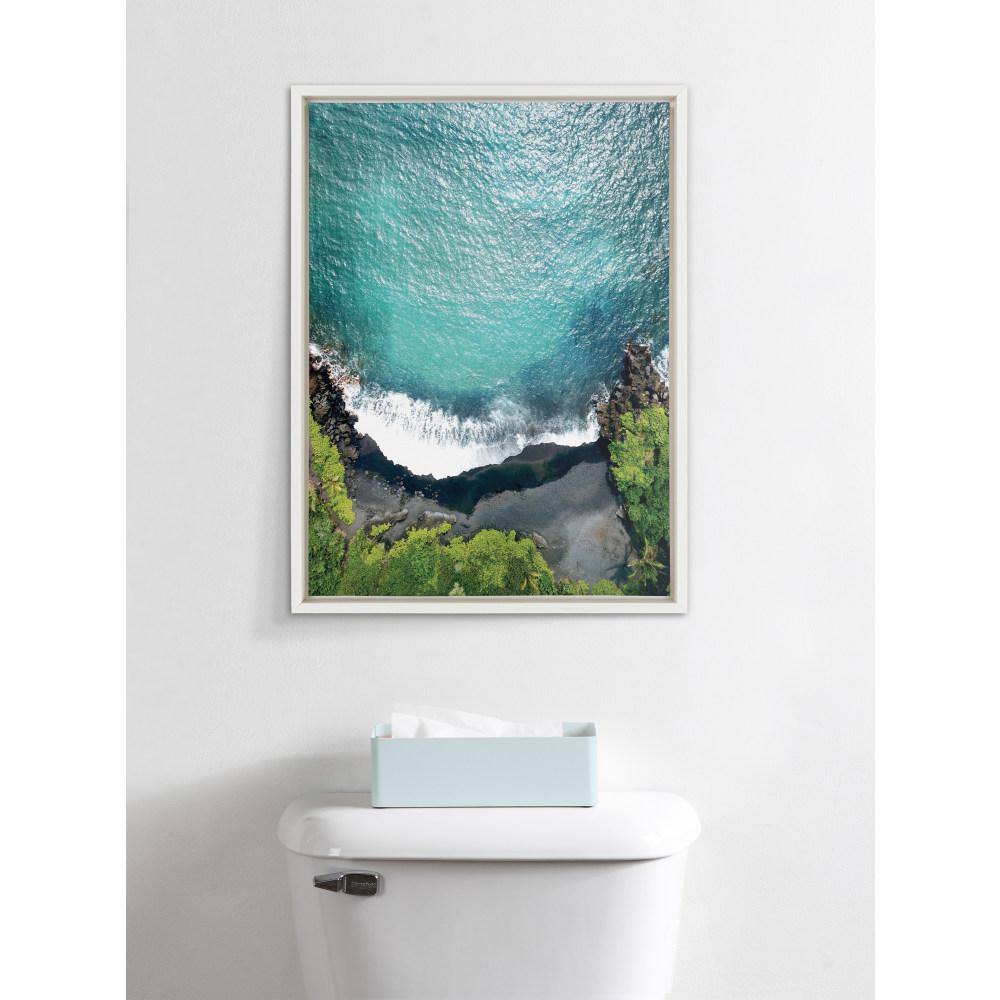 Maui Black Sand Beach Overhead Seascape Framed Canvas Art