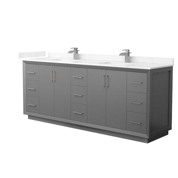 Wyndham Collection Strada 84 in. W x 22 in. D x 35 in. H Double Bath Vanity in Dark Gray with Carrara Cultured Marble Top