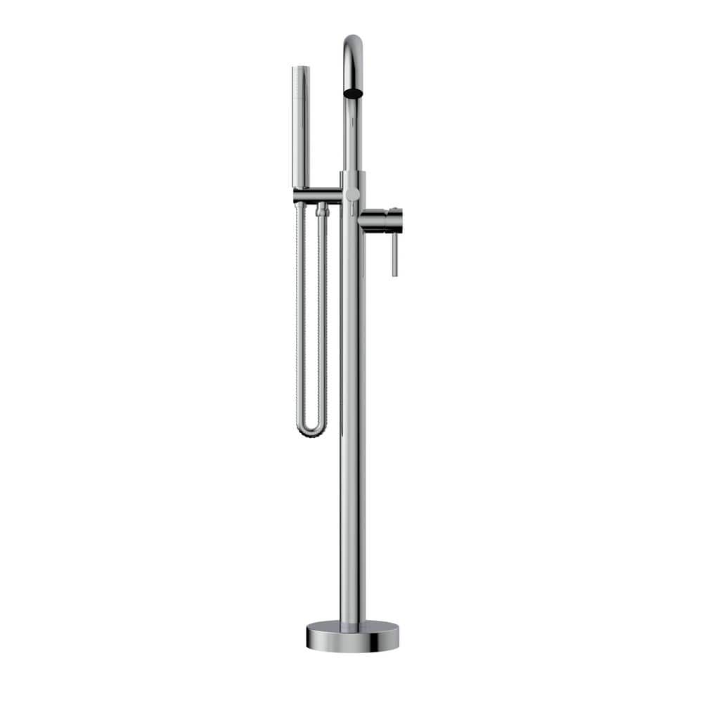 Polished Chrome Freestanding Tub Filler with Handheld Shower