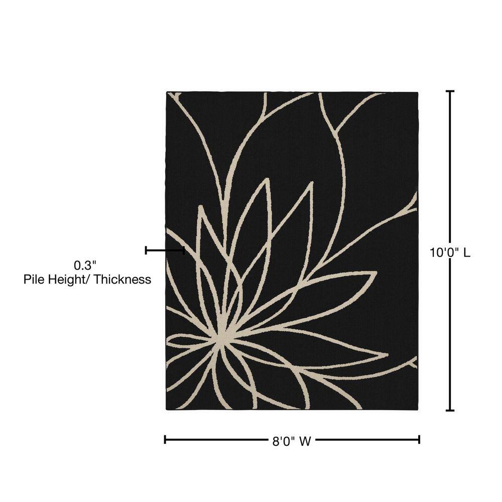 Grand Floral Black and Ivory Synthetic 8' x 10' Tufted Area Rug