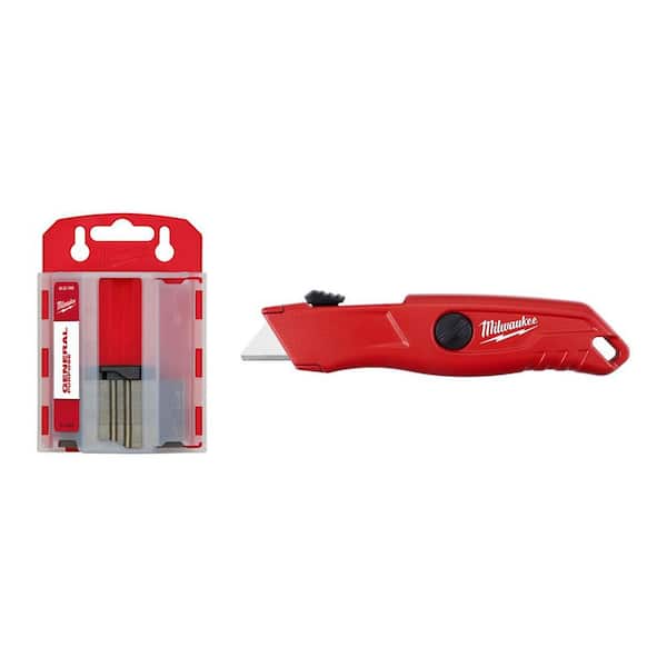 50PC General Purpose Utility Blades w/ Dispenser and Self Retracting Utility Knife