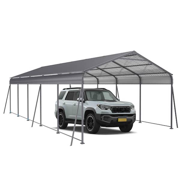 13 ft. x 26.5 ft. Outdoor Galvanized Steel Carport Roof, Car Tent Outdoor Storage Shed for Car, Boats and Truck, Gray