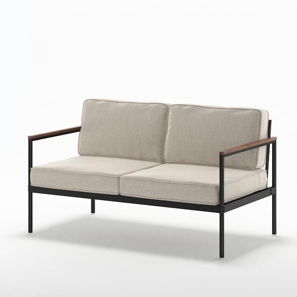 Zinus Savannah Black Aluminum and Bamboo Outdoor Loveseat with 