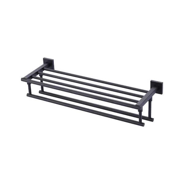 WOWOW 24 in. Wall Mounted Double Towel Bar in Matte Black