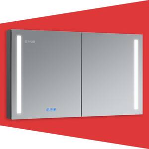 AURA 48 in.W x 30 in.H LED Medicine Cabinet Recessed Surface Clock Dimmer Defogger Cosmetic Mirror Outlet USB