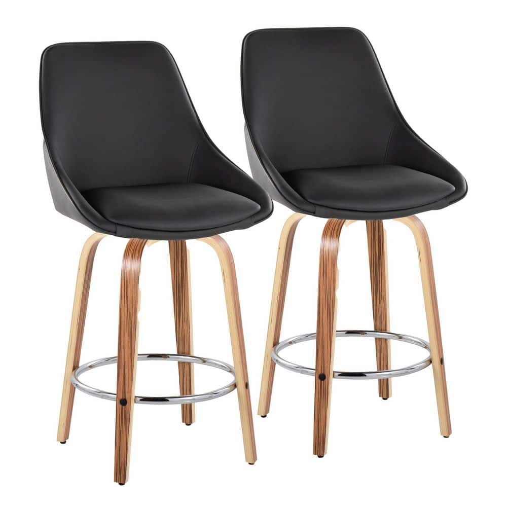 Diana 26.25 Black Faux Leather, Zebra Wood, and Chrome Metal Fixed-Height Counter Stool (Set of 2) price history on PriceWatchPro